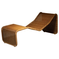 Chaise Longue minimalista de mimbre de Tito Agnoli para Bonacina, Italia, años 60
