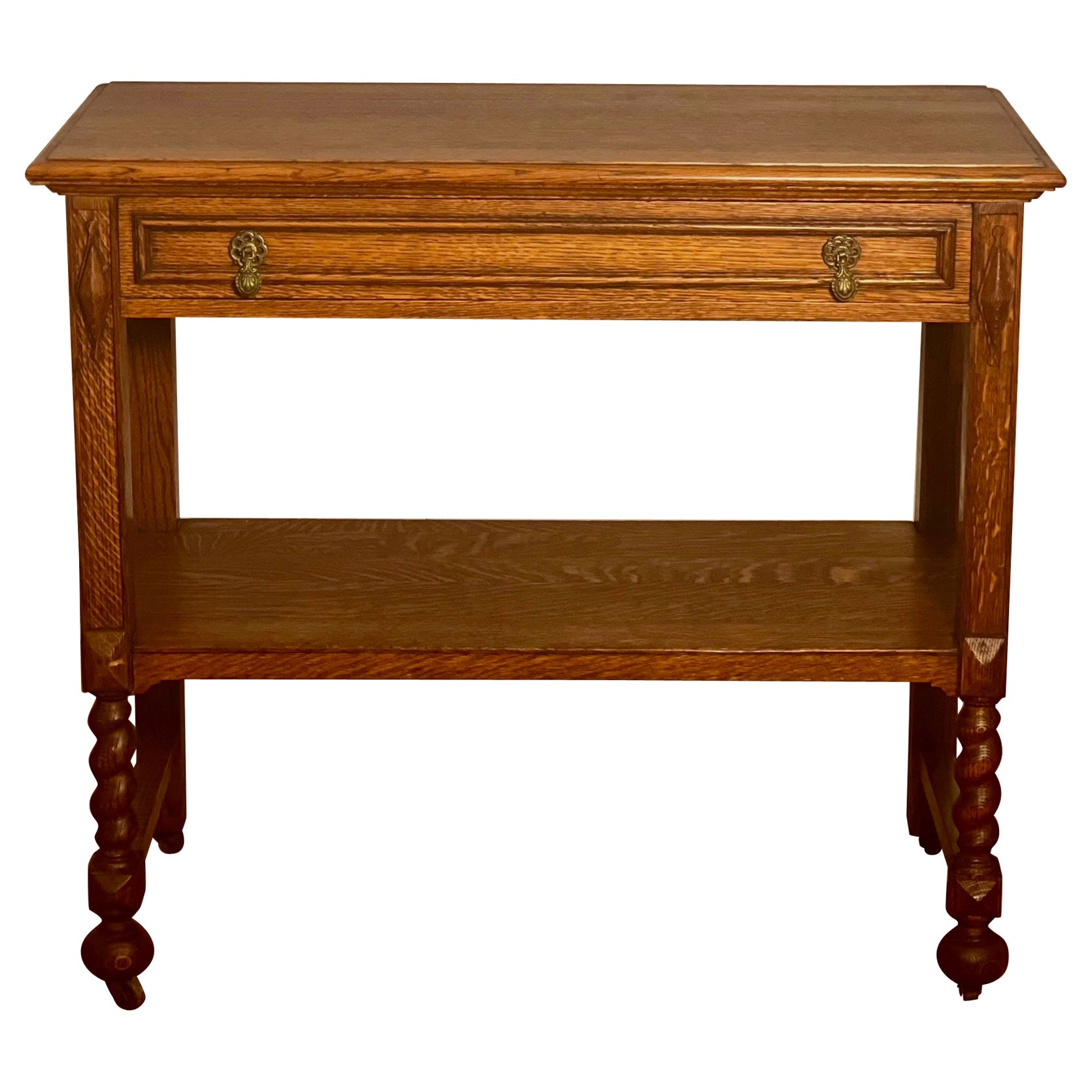 Anfang des 20. Jahrhunderts English Quarter Sawn Oak Two-Tier Server auf Rollen