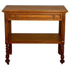 Early 20th Century English Quarter Sawn Oak Two-Tier Server on Casters