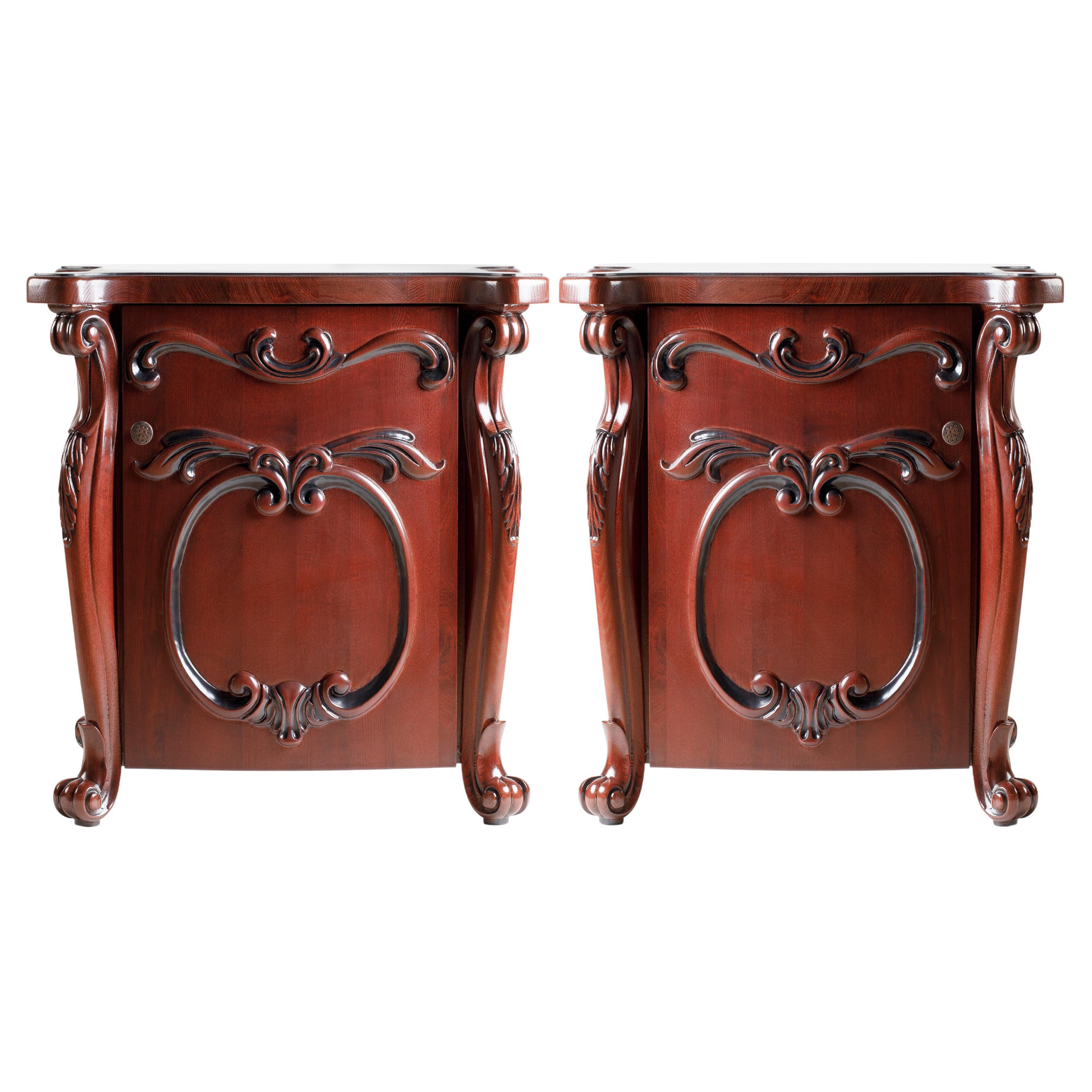 Rococo Style Carved Solid Wood Nightstands - A Pair For Sale