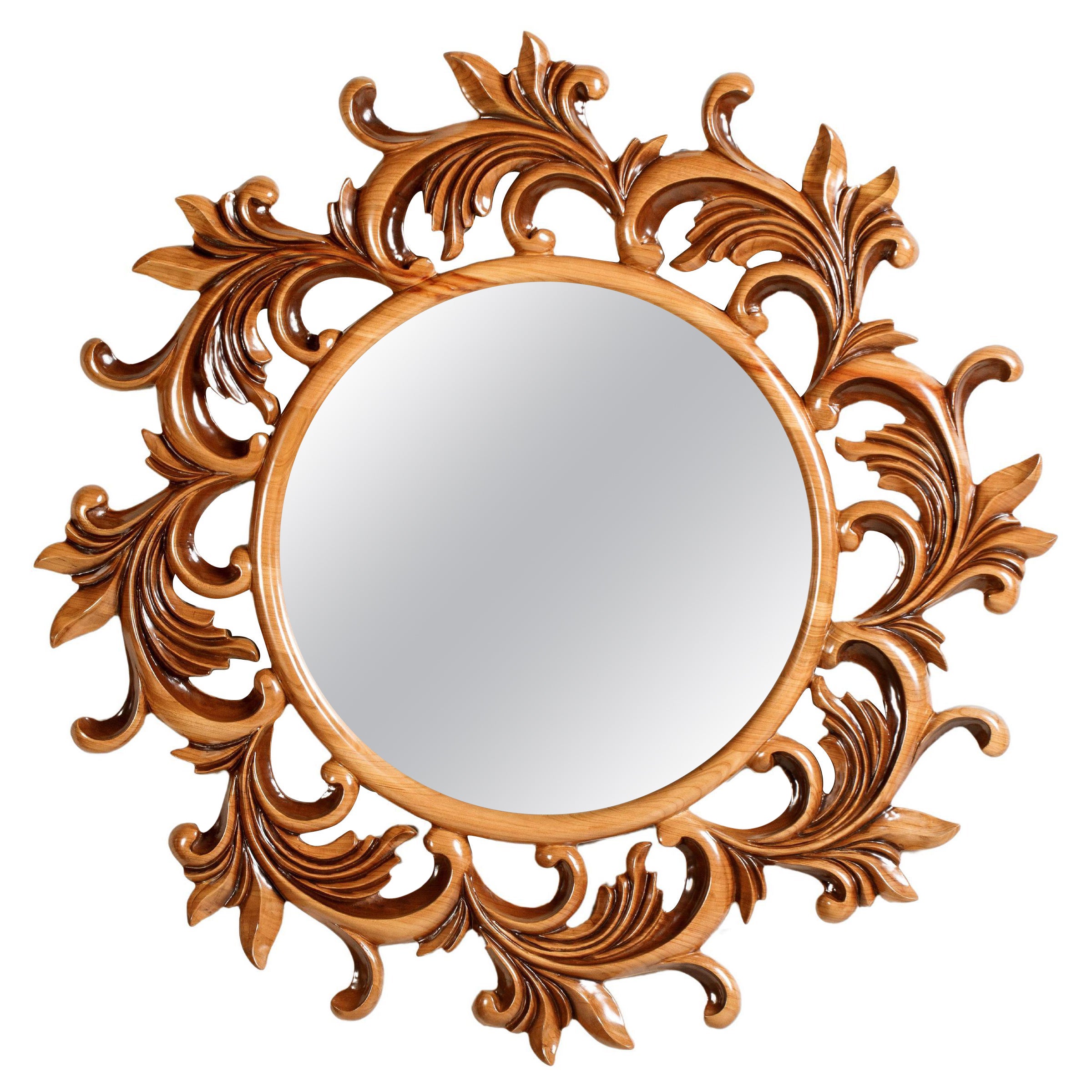 Florence II Carved Brown Ash Solid Wood Wall Mirror For Sale