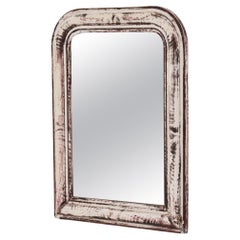 Vintage 1900s French Wood White Patinated Mirror