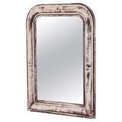 1900s French Wood White Patinated Mirror