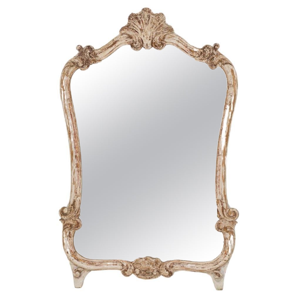 20th Century Italian Wood White Patinated Mirror For Sale