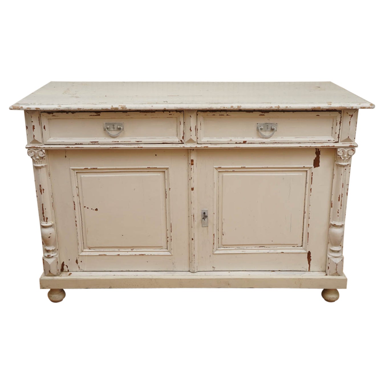 2Door, 2Drawer Original Painted Buffet with Railing For Sale at 1stDibs