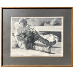 Vintage Fred Machetanz, 1908-2002, Stone Lithograph “The Ivory Carver” Signed, Numbered