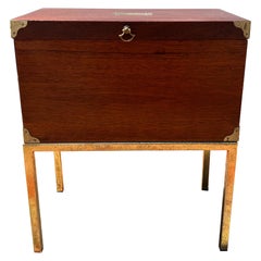 Retro Brass and Mahogany Chest on Stand Side Table