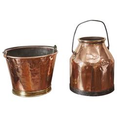 Antique Copper Milk Jug and Copper Flower Pot