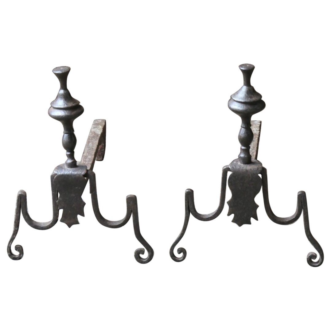Antique French Louis XV Period Fire Andirons, 18th Century  For Sale