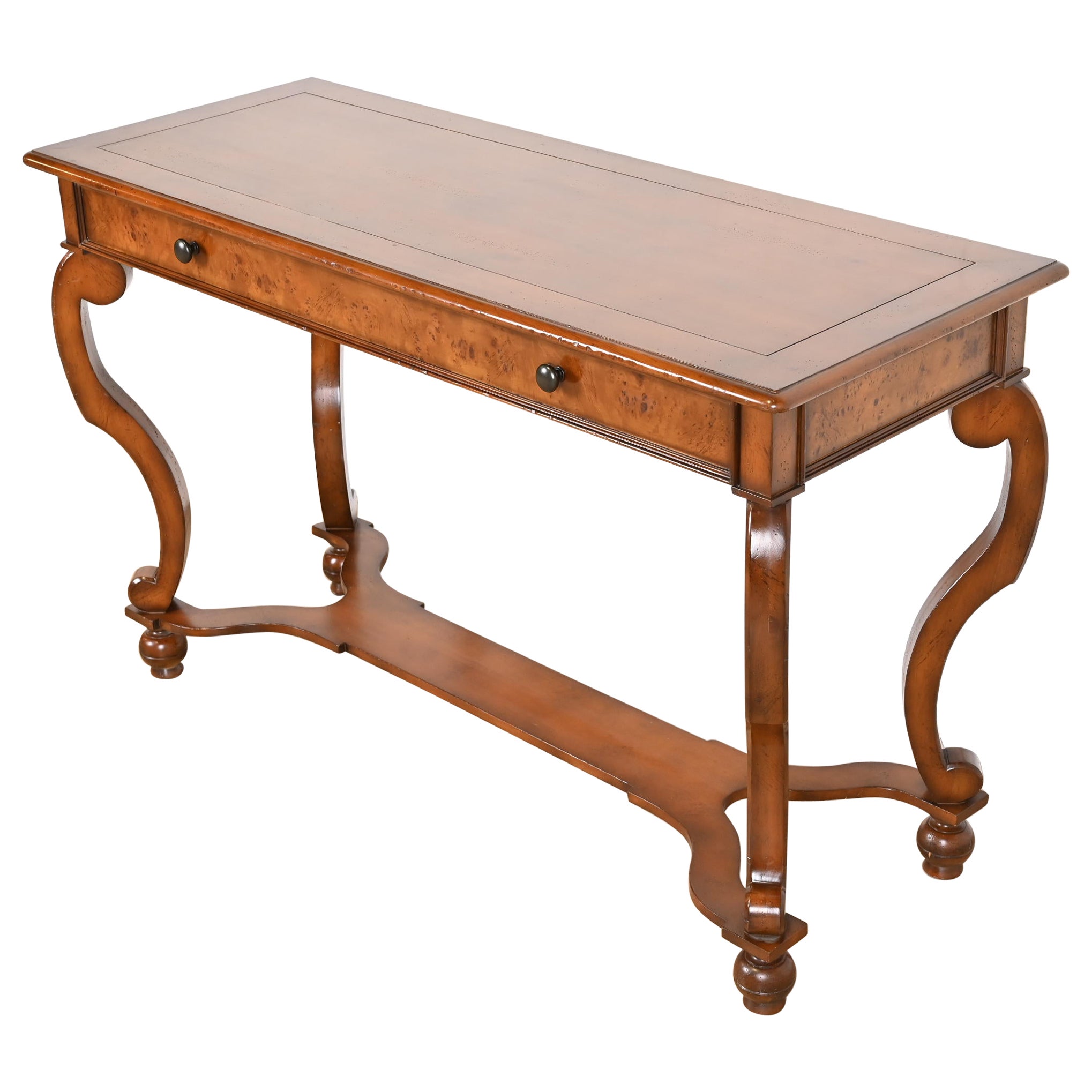 Baker Furniture Italian Provincial Cherry and Burl Wood Console or Sofa Table For Sale
