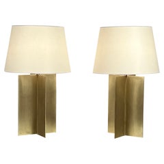 Pair of Large Brass 'Croisillon' Lamps with Parchment Shades by Design Frères