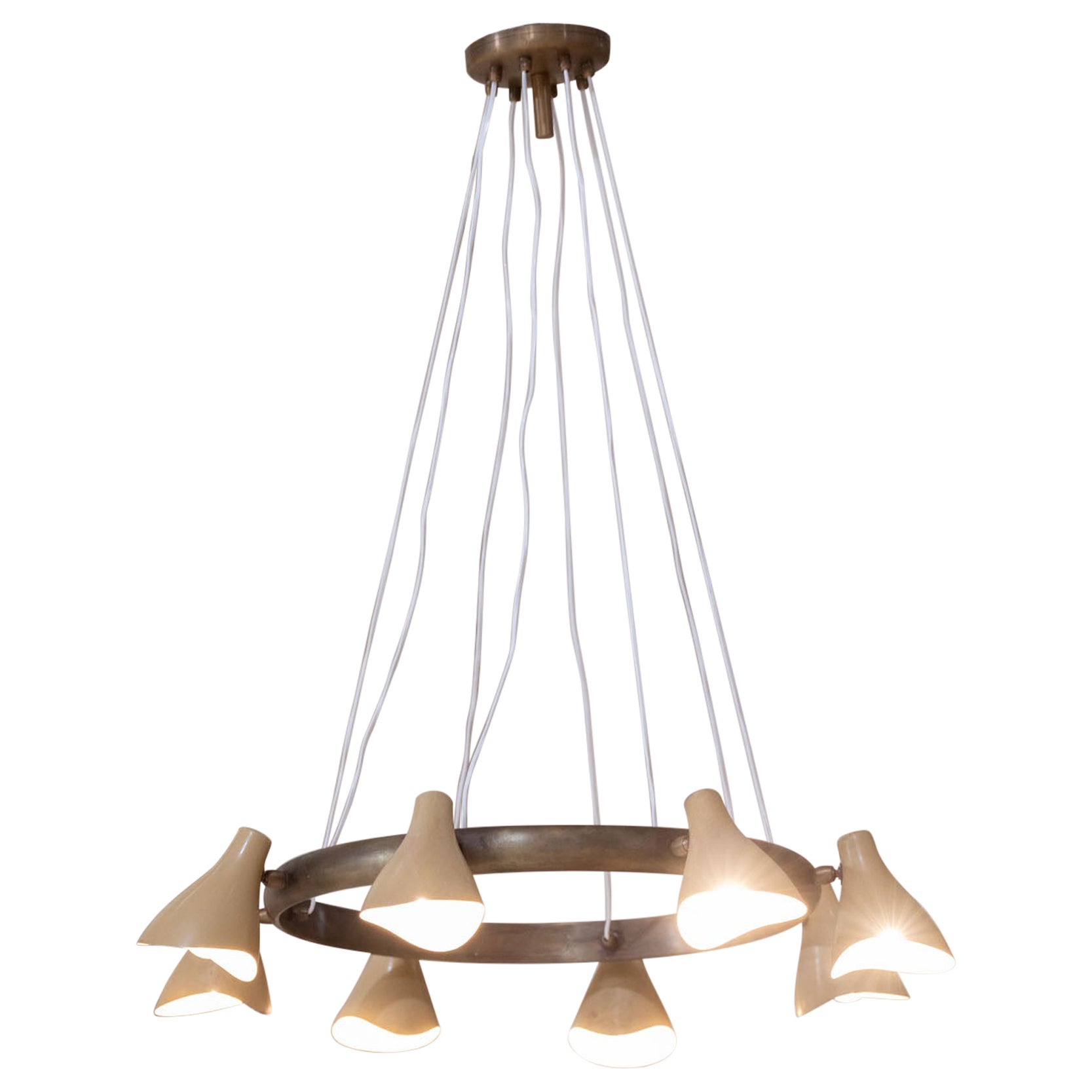 Midcentury eight lights chandelier by Arredoluce, Italy 1950s For Sale