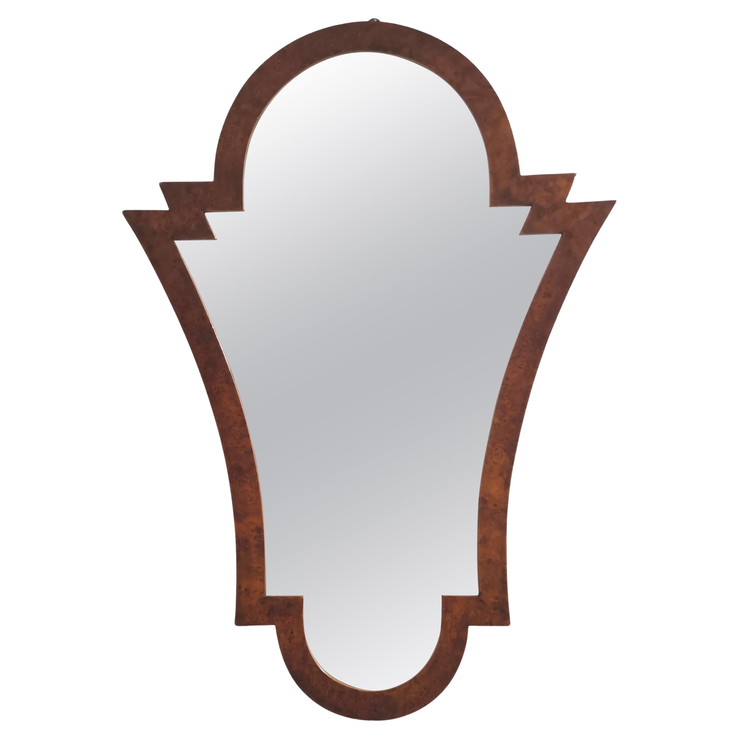 Vintage Art Deco Shield Shaped Beveled Wall Mirror with Walnut Frame, Italy For Sale