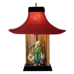 Vintage Whimsical Chinese Figurine Midcentury Ceramic Lamp