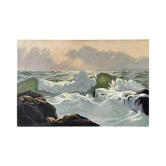 Retro Alphonse Shelton, 1905-1976, “Ending Light” Impressionist Ocean Wave Landscape