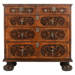Antique 17th c. English William & Mary Walnut and Ebony Seaweed Marquetry Commode