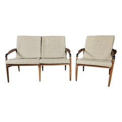 Mid Century Two Seater & Matching Armchair In Teak Vintage Retro MCM