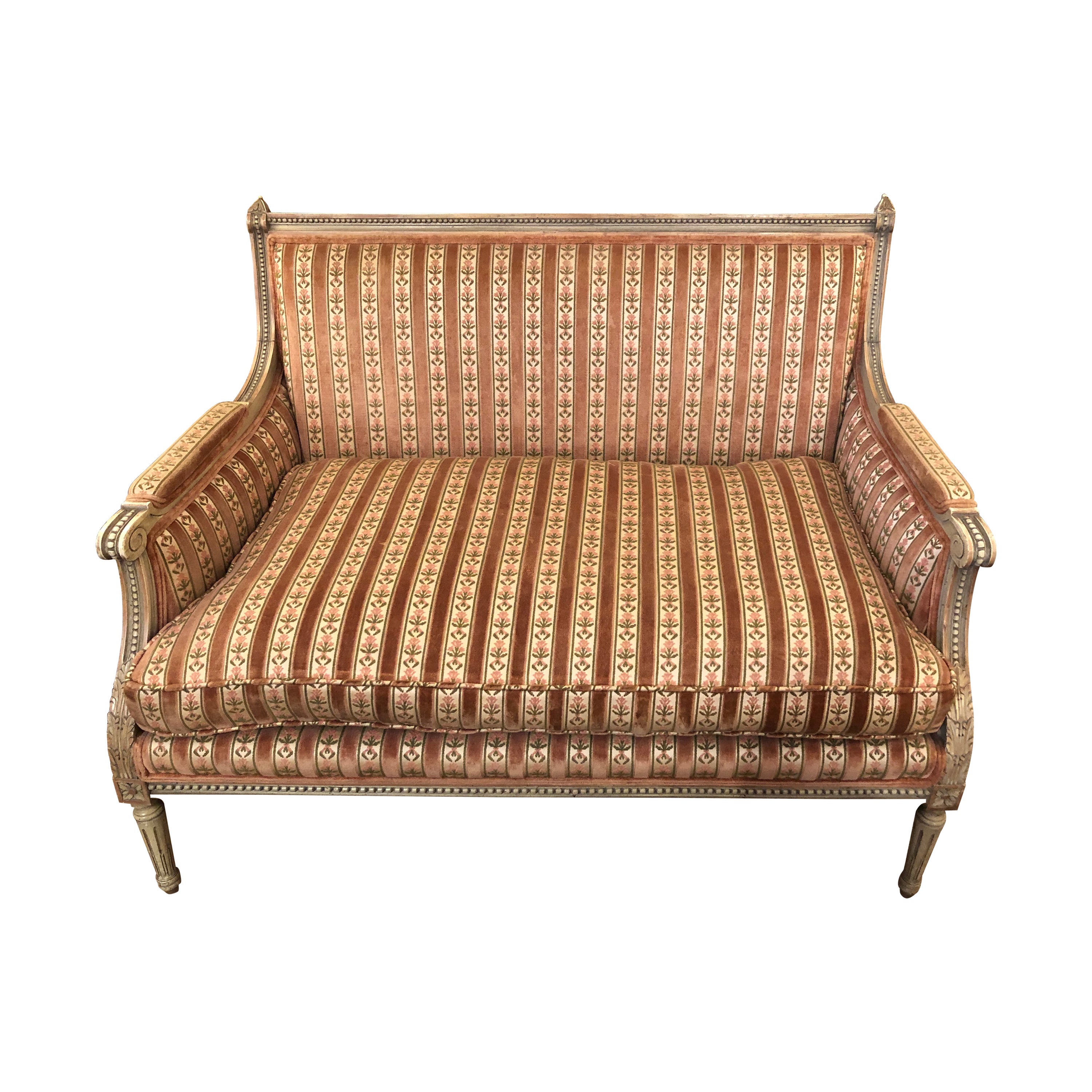 Regal Louis XVI Style Painted Wood and Velvet Loveseat For Sale