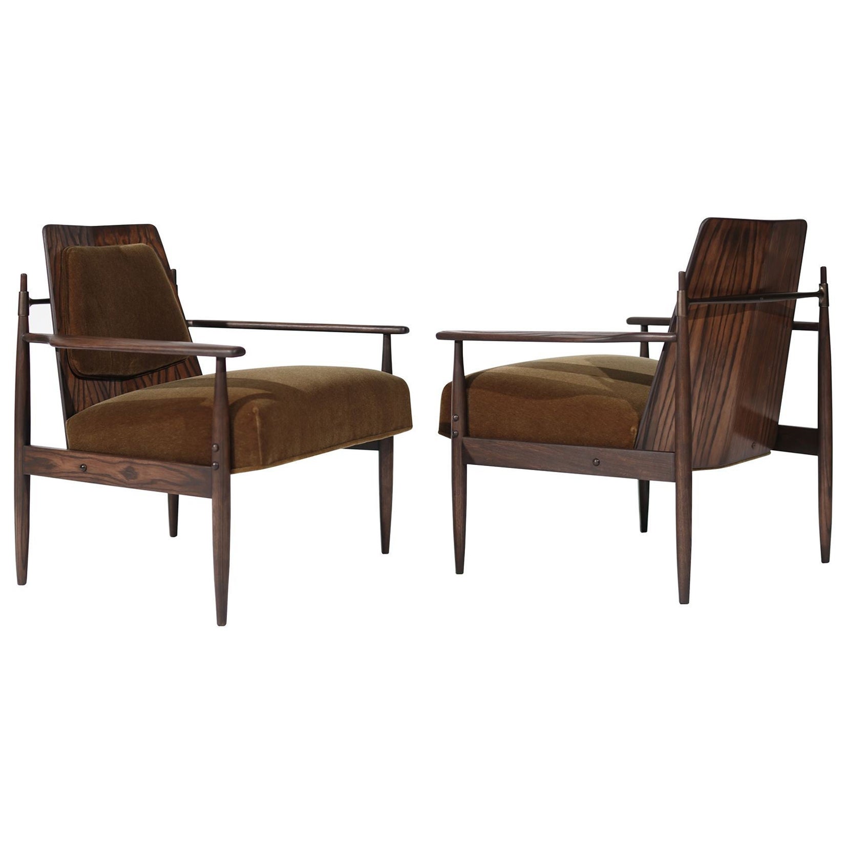 Set of Oak, Mohair and Bronze Lounge Chairs by Dan Johnson, C. 1950s