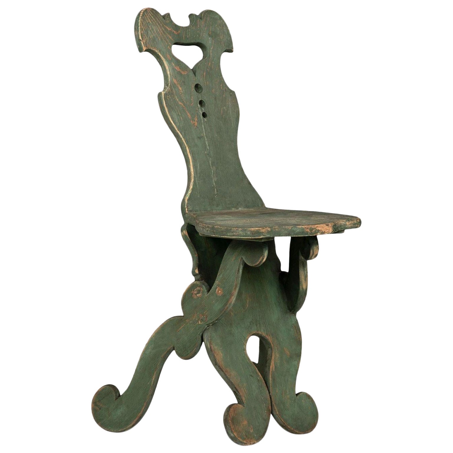 Green Painted Folk Art Swedish Chair For Sale