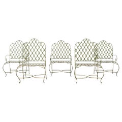 Used Set of Five Rose Tarlow Style Iron Lattice Garden Chairs 