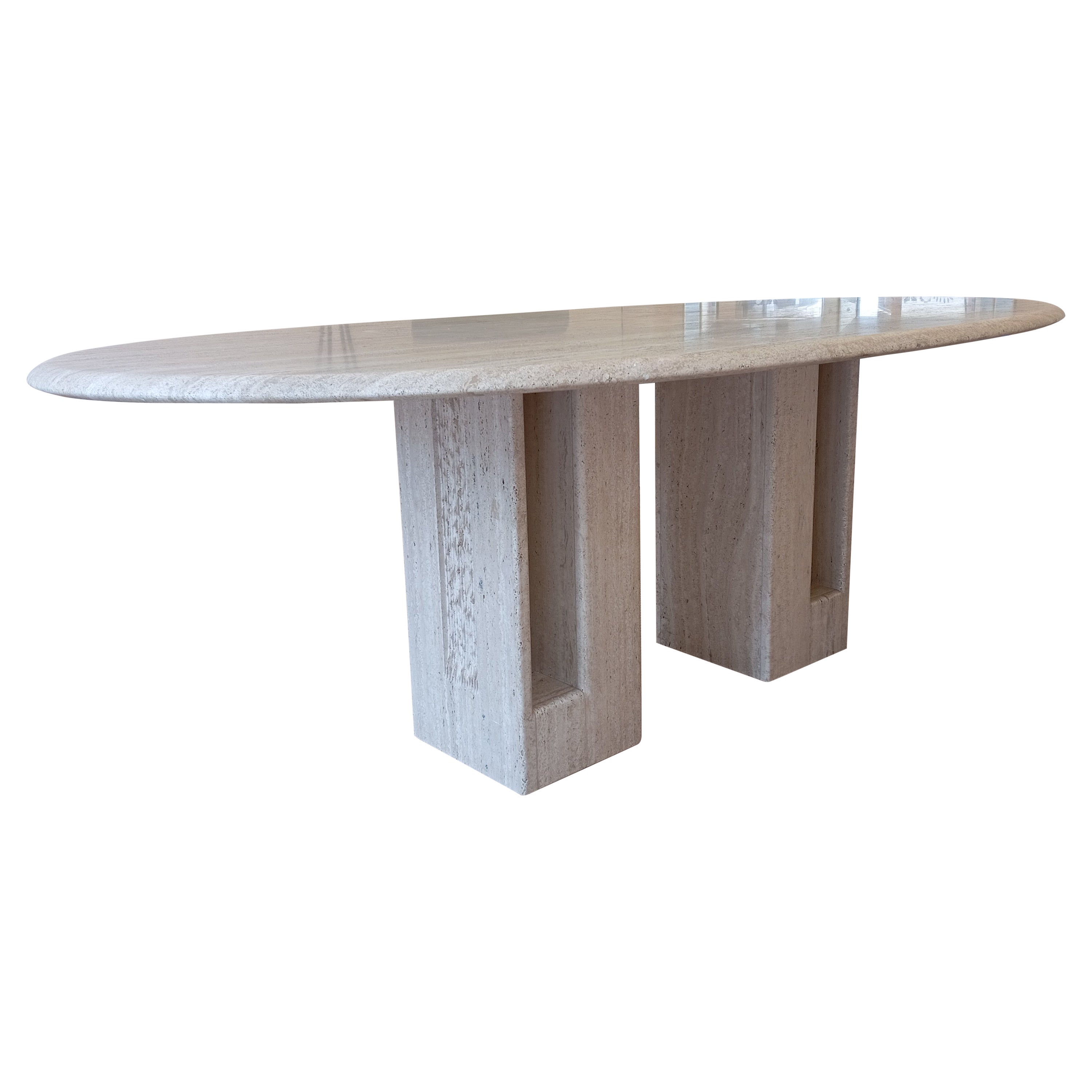 Artélano natural travertine oval table circa 1980 For Sale