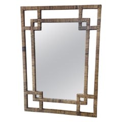 Vintage Palm Beach Woven Wrapped Rattan Geometric  Bamboo Wall Mirror