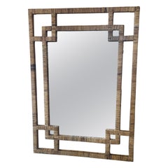 Retro Palm Beach Woven Wrapped Rattan Geometric  Bamboo Wall Mirror 