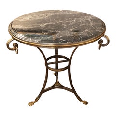 Maison Jansen Style Steel Brass & Marble Round Side Table