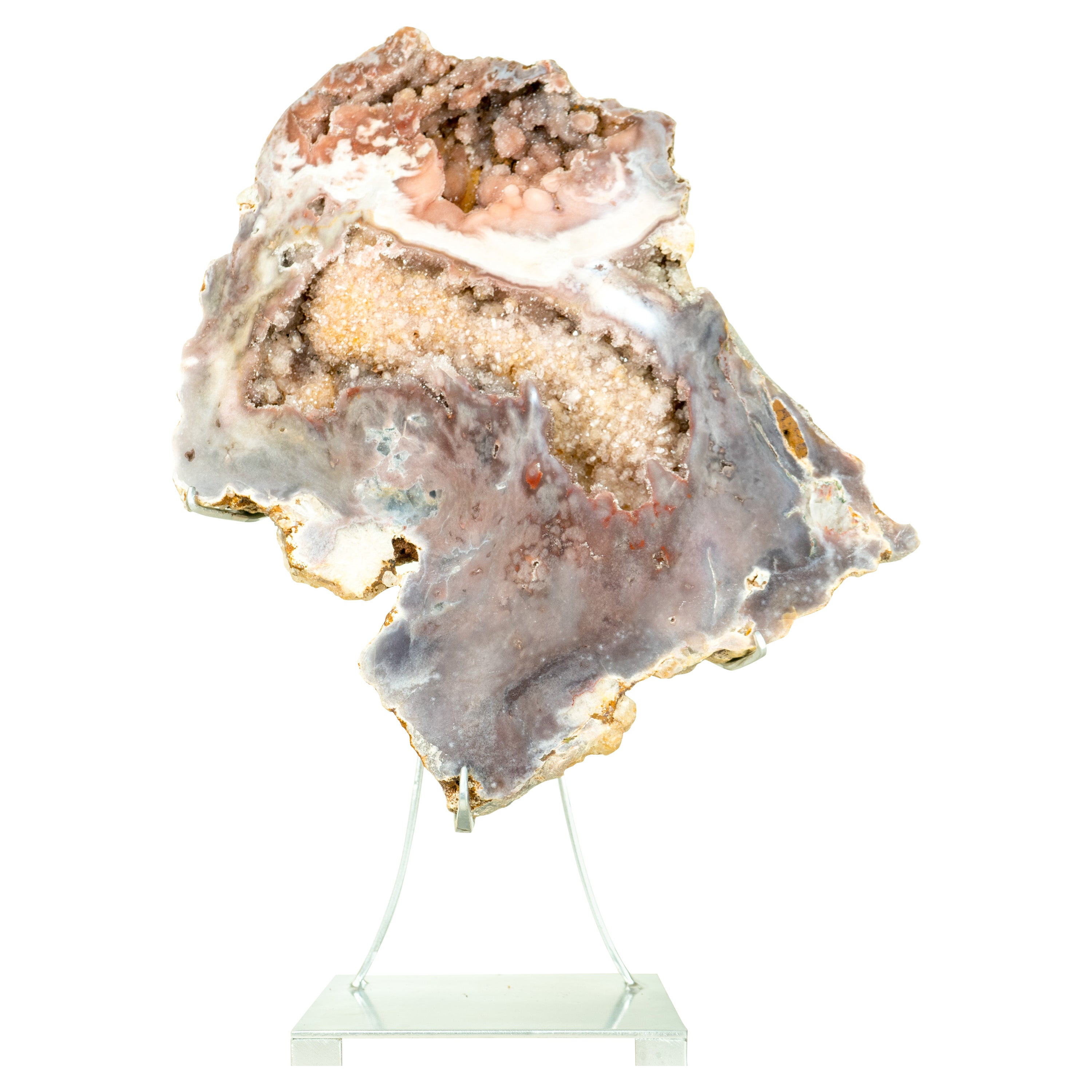 Rare Pink Amethyst Geode with Pink, Red, and Purple Sugar-Druzy Stalacites For Sale