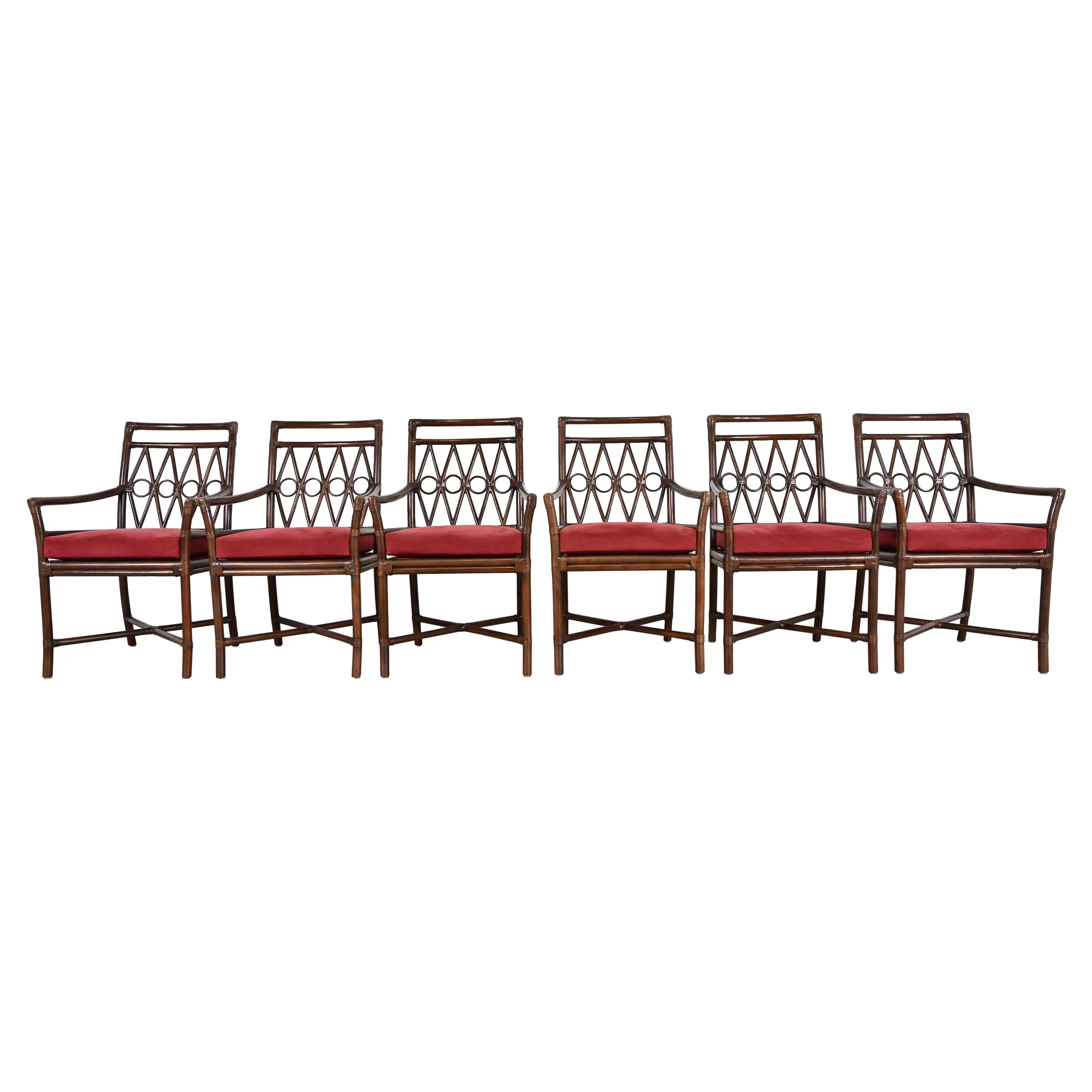 Ficks Reed Hollywood Regency Organic Modern Bamboo Dining Armchairs, Set of 6 For Sale