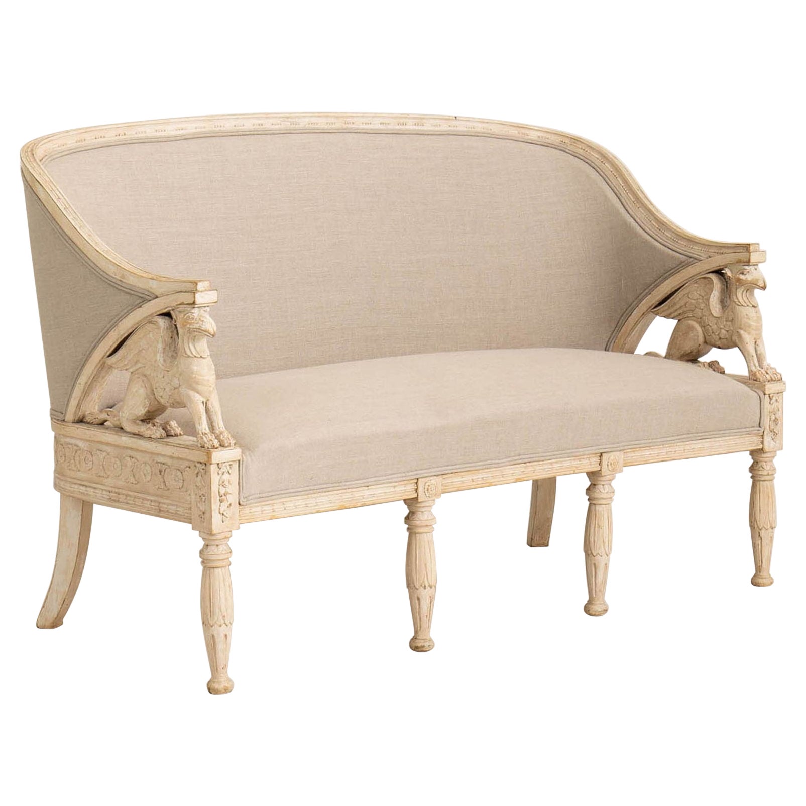 Swedish Gustavian Style Sofa with Griffin Carvings in Original Paint