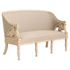 Swedish Gustavian Style Sofa with Griffin Carvings in Original Paint