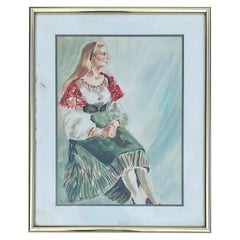 Retro Marian Smith Watercolor Painting on Paper 