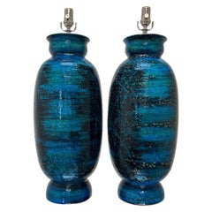 Retro Large Ceramic Pair Rimini Blue Table Lamps by Aldo Londi for Bitossi, Italy