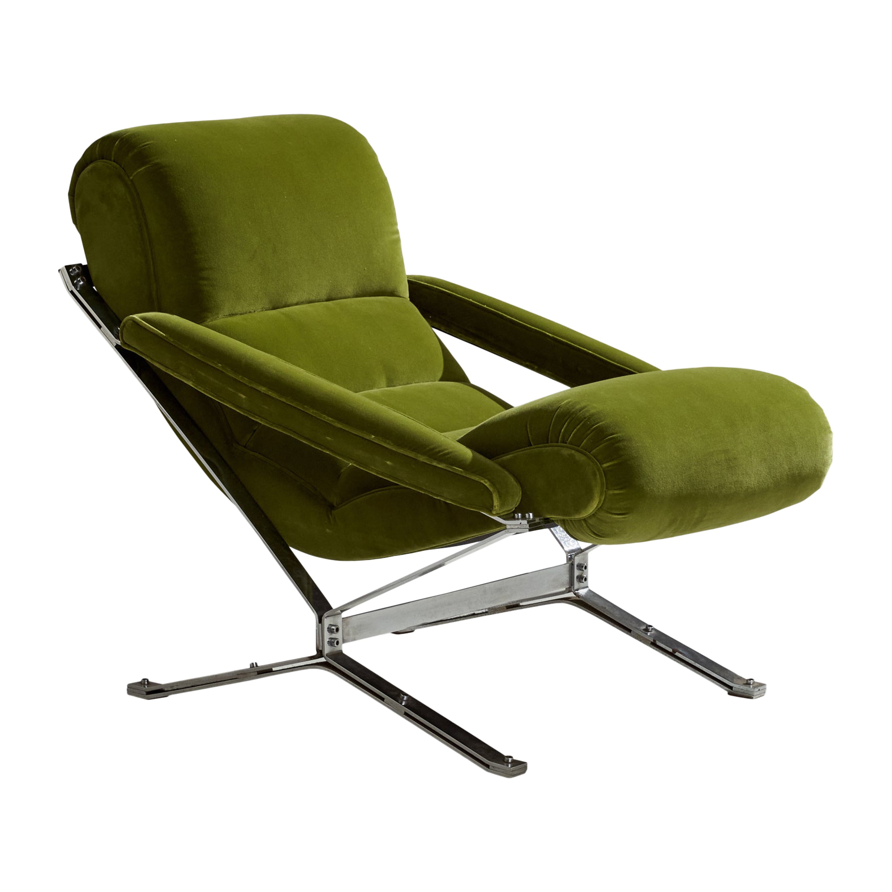 Giulio Moscatelli, Rocking Chair, Metal, Velvet, Italy, c. 1960s For Sale