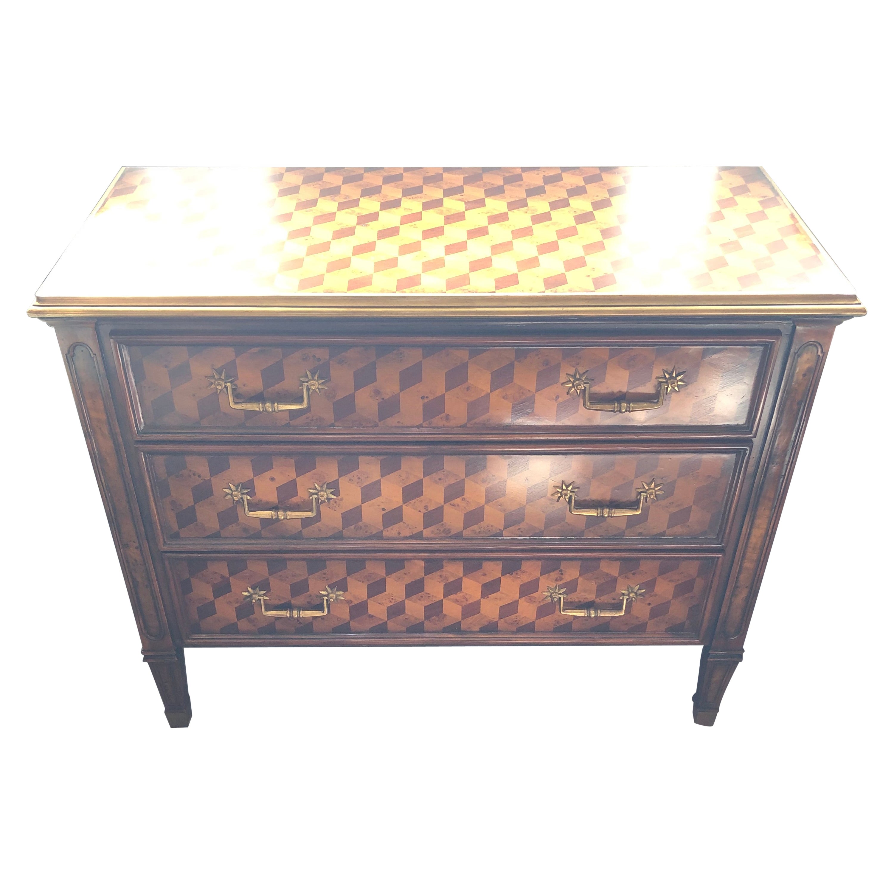 Stunning Designer Inlaid Marquetry Mixed Wood Chest of Drawers For Sale