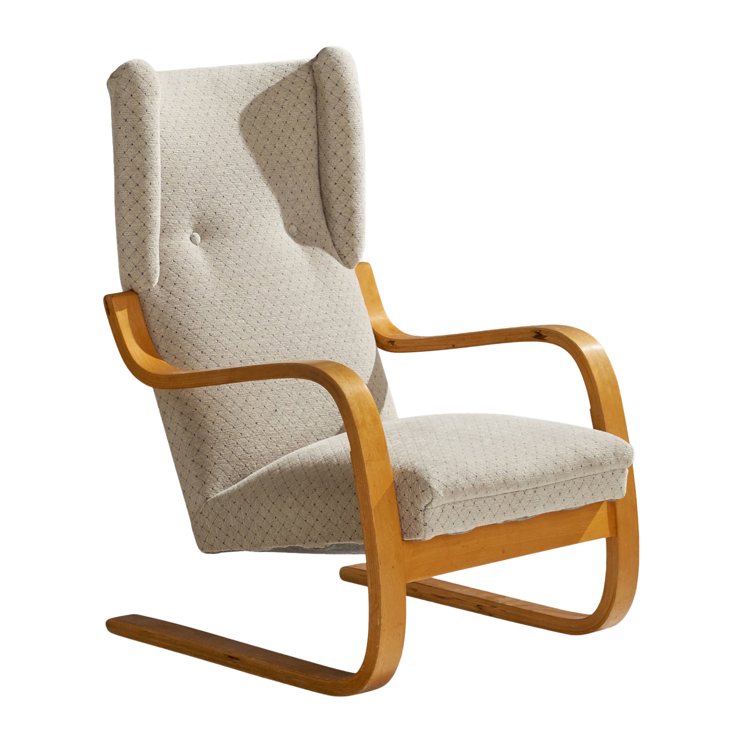 Alvar Aalto, Lounge Chair, Birch, Fabric, Finland, 1970s For Sale