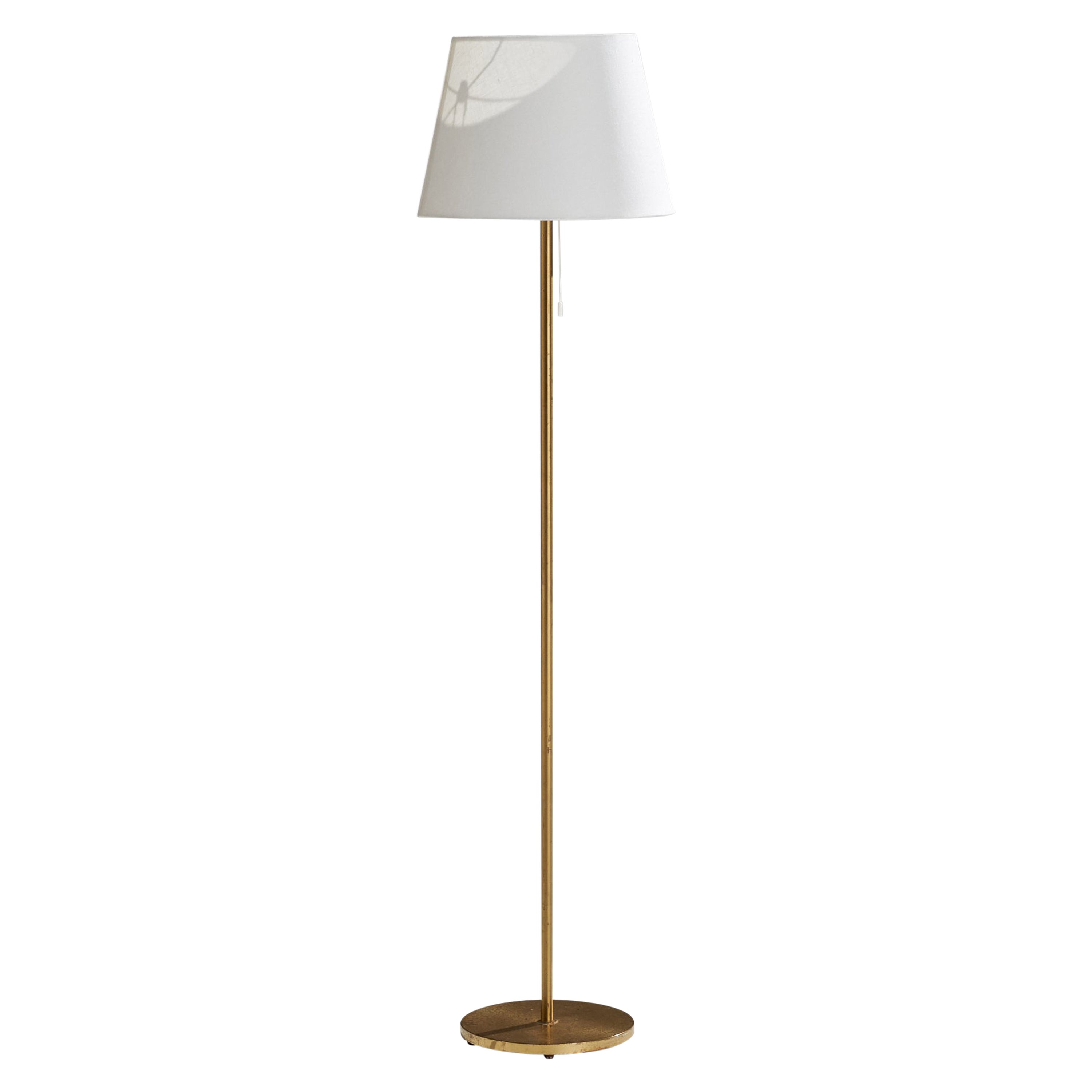 Möllers Elektriska Armatur, Floor Lamp, Brass, Fabric, Sweden, 1950s For Sale