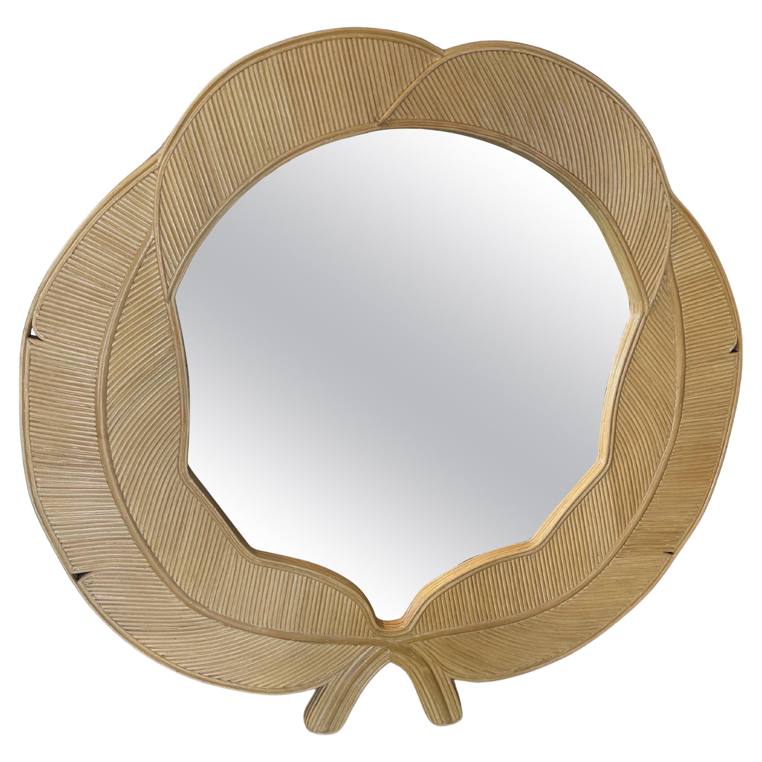 Vintage Vivai Del Sud Pencil Reed Rattan Bamboo Leaves Leaf Wall Mirror  For Sale