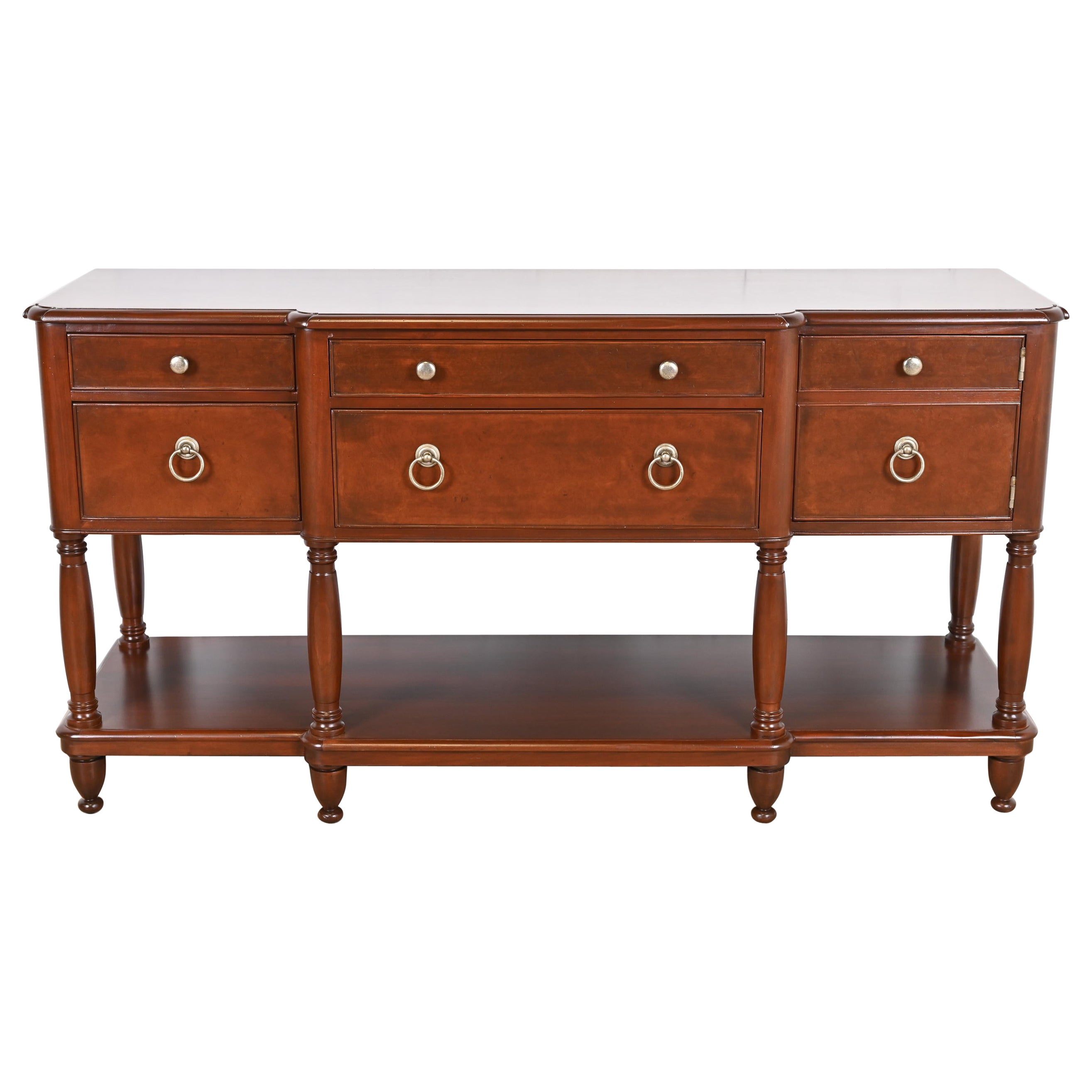 Baker Furniture Italian Provincial Mahogany and Burl Wood Sideboard, Refinished For Sale