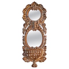 Vintage 1970s Spanish Heavily Carved French Style Mirror With Wall Pocket / Planter 
