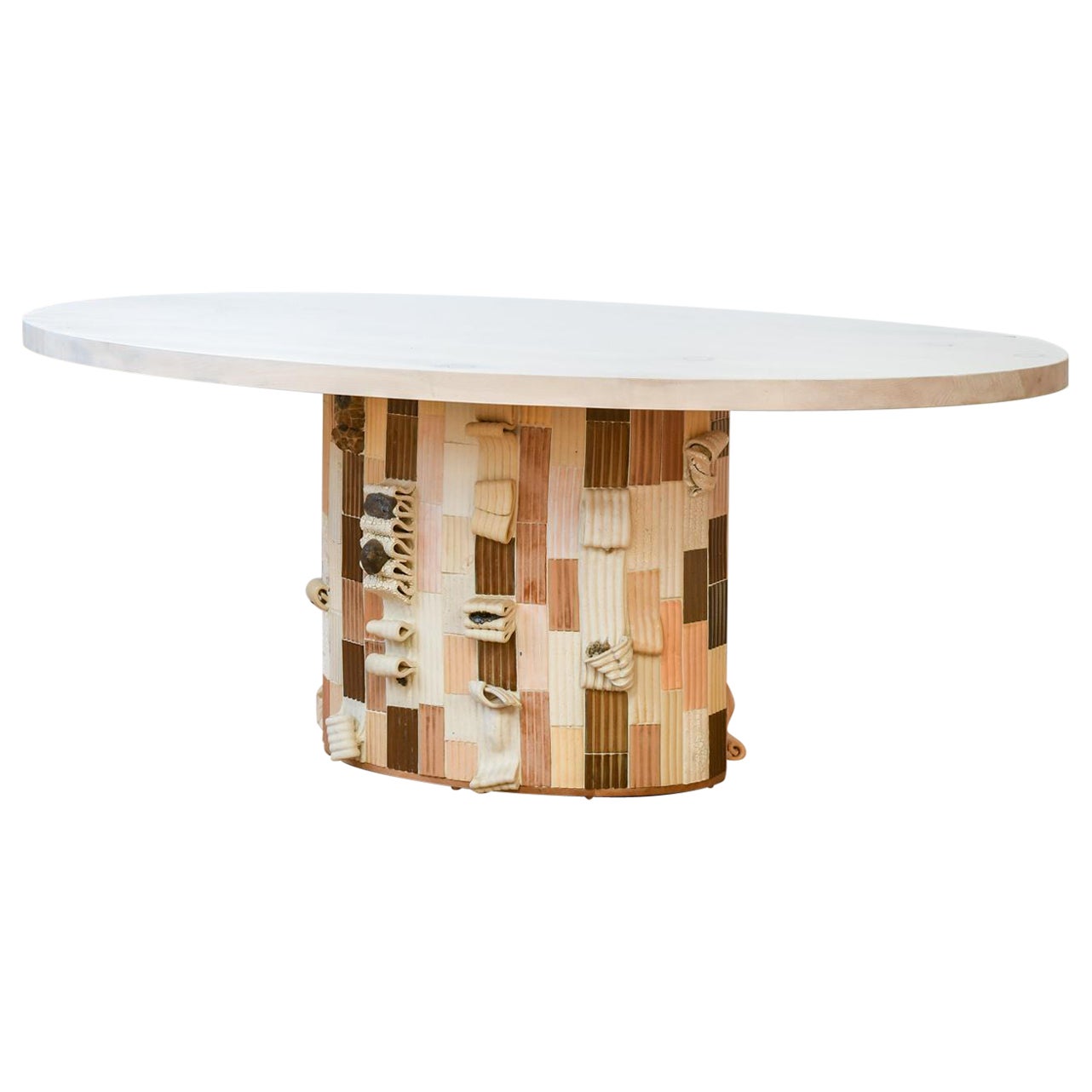 Sarcophagus Pedestal Dining Table in hand sculpted ceramic tiles For Sale