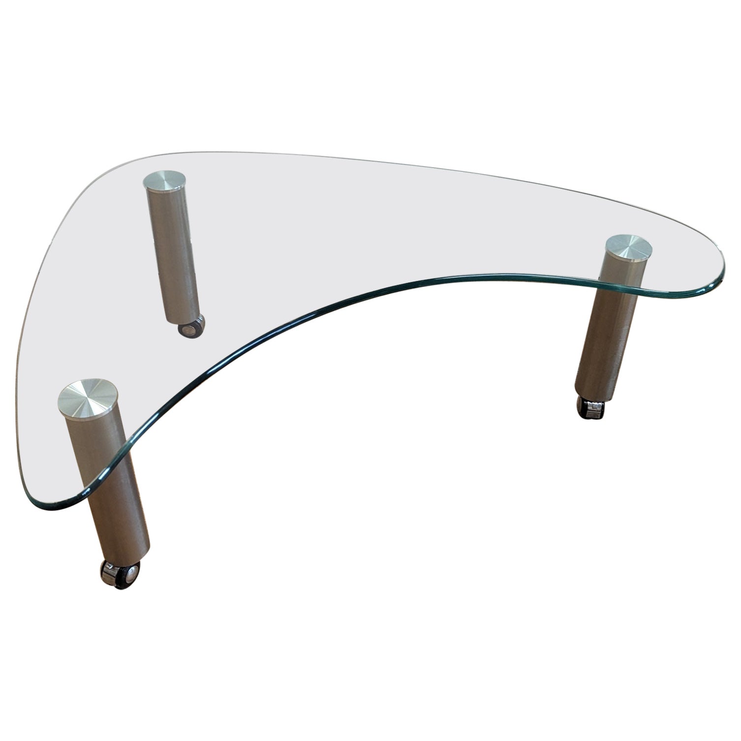 Glass Biomorphic Coffee table on casters  For Sale