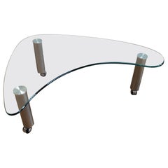 Retro Glass Biomorphic Coffee table on casters 