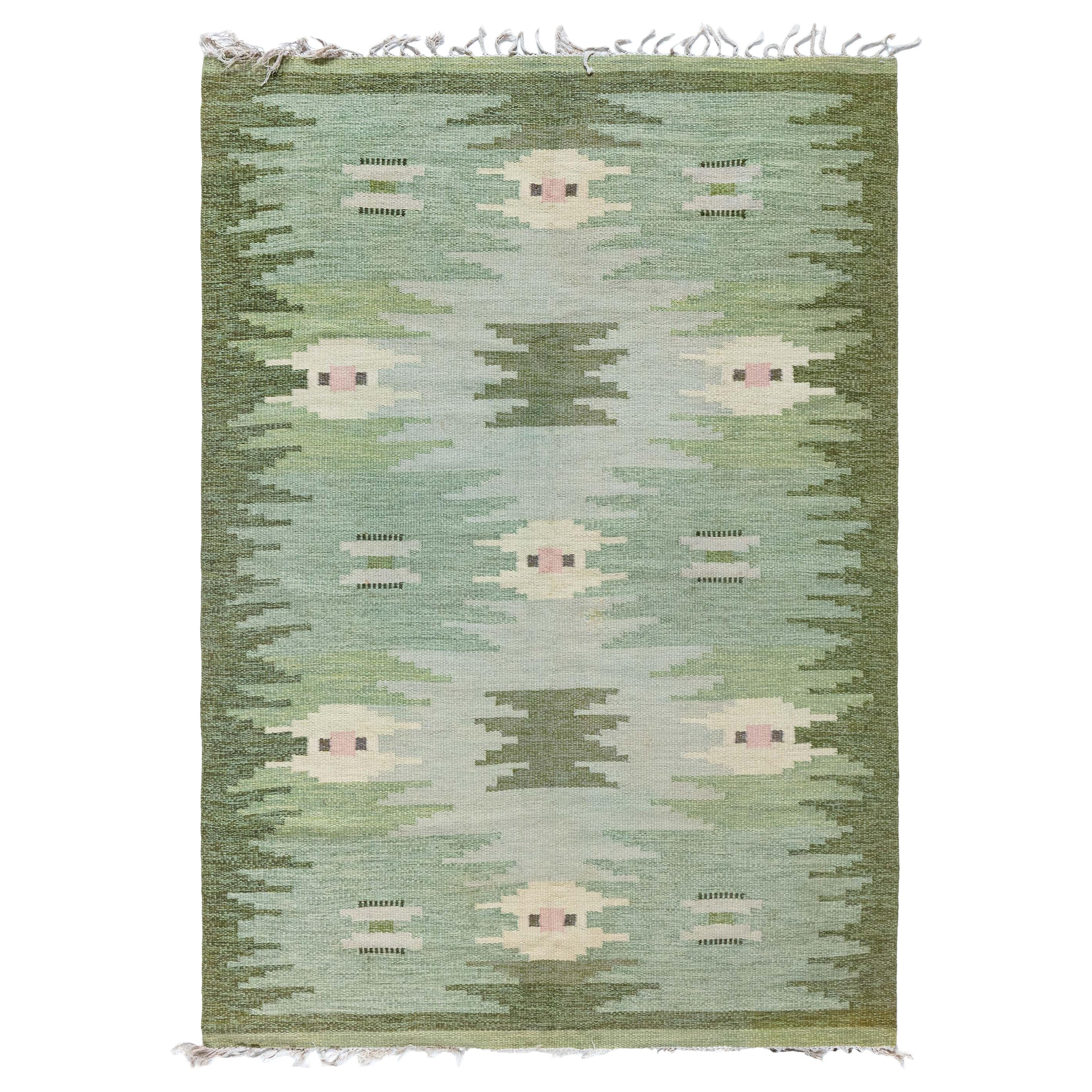 Vintage Swedish Flat Woven by Gitt Grannsjo Carlsson For Sale