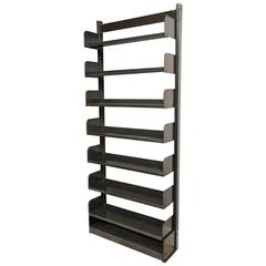 Mid-20th Century Polished Steel Bookcase with Seven Adjustable Shelves