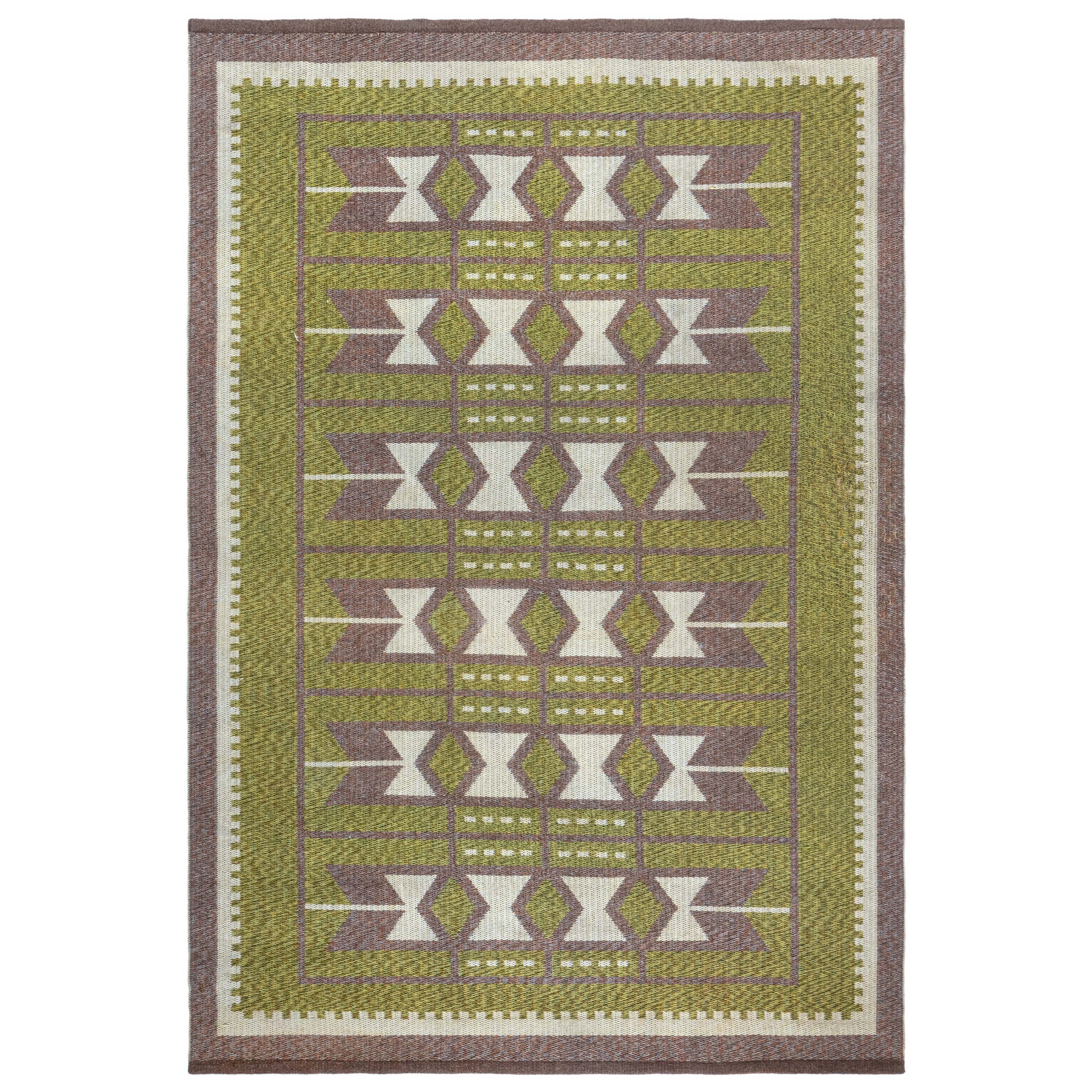 Vintage Swedish Flat Woven Double Sided Rug For Sale