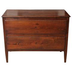Early 18th Century Two-Drawer Commode, Polished Top, Tapered Legs