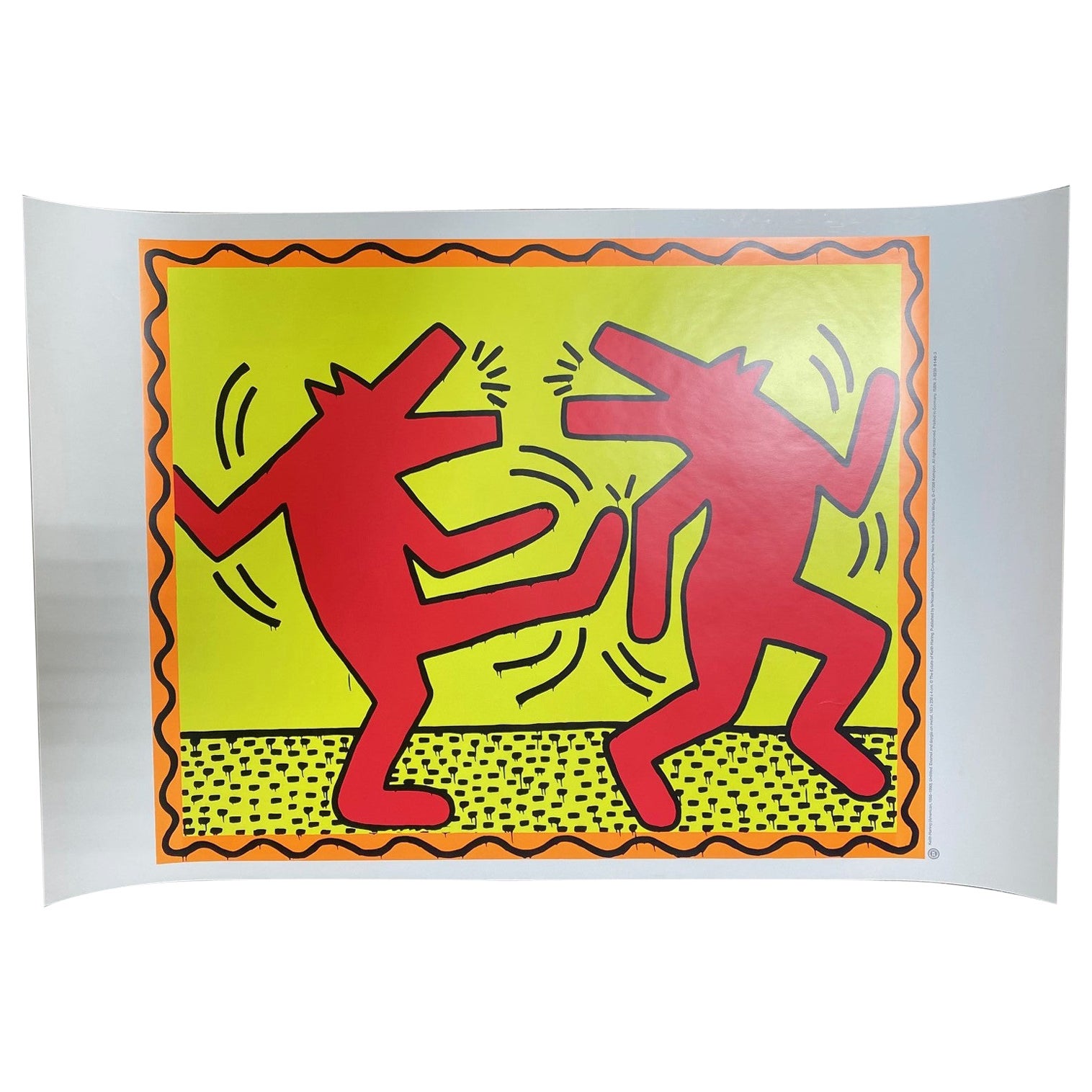 Keith Haring Vintage NYC Pop Shop Art Lithograph Poster Dancing Dogs Wolves 1991 For Sale